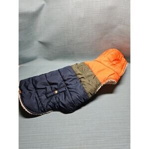 Hotel Doggy Color Block Sherpa Parka with Hood Size Large Orange/blue/green wool